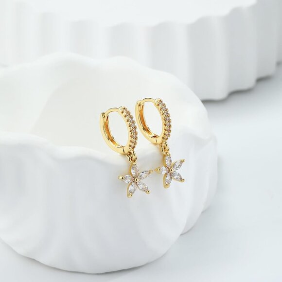 14K Gold Plated Trendy Hoop Huggie Dainty Drop Dangle-E836 Earrings for Women - Picture 5 of 7